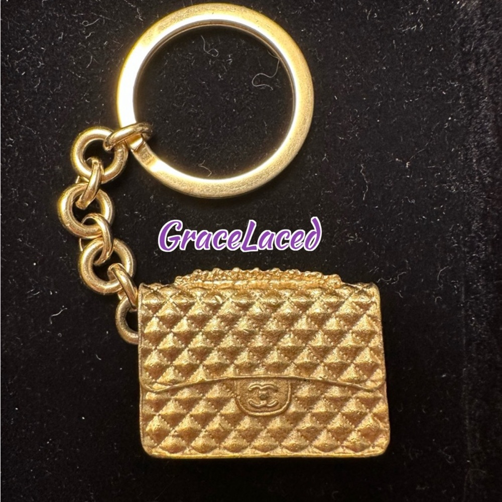 Authentic CHANEL Iconic Classic Flap Bag Gold Key Ring/Chain/Bag Charm